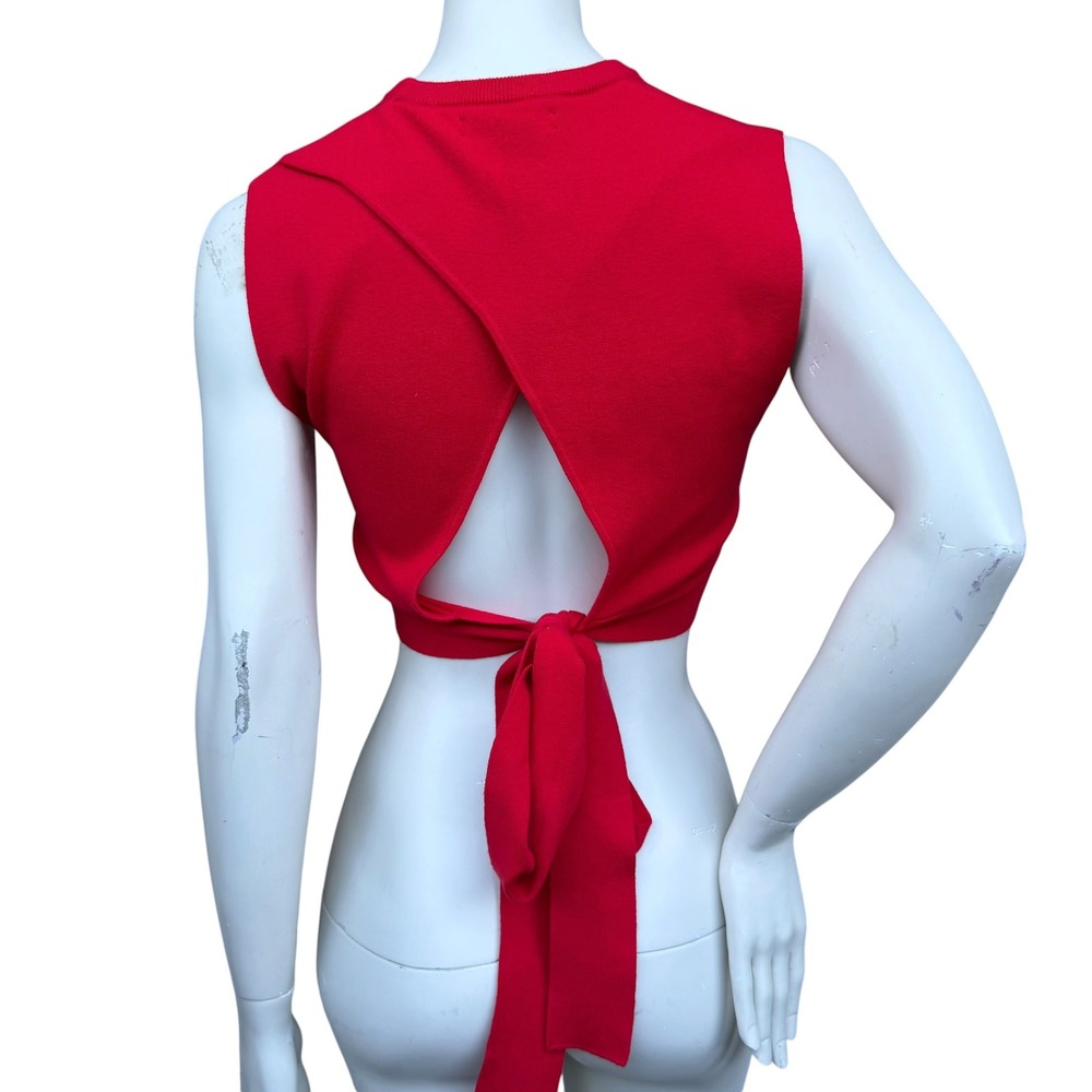 Oak + Fort Knit Wrap Crop Top Red Open Back Minimalist Balletcore Clean Girl S - Picture 5 of 11